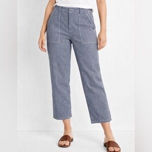 Boden Railroad Stripe Denim Jean Womens US 14 Straight Leg Crop Heritage NEW